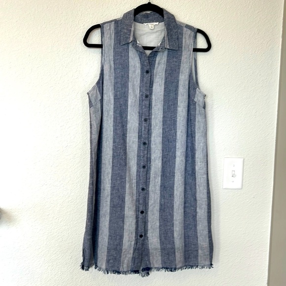 beachlunchlounge Anthropology Zena Linen Blend Distressed Hem Shirt Dress SZ S/P - Picture 3 of 9